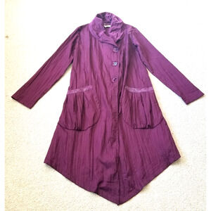 NWOT Womens Coat-LA BLEND-purple crinkle asymmetric button lagenlook artsy ls-M